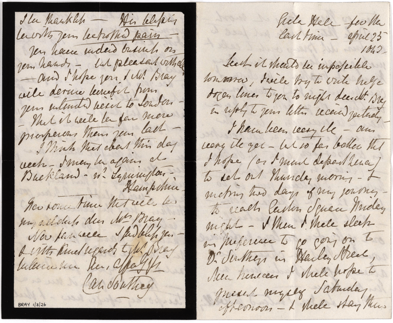 bray-1-3-26r-letter-from-caroline-southey-to-anna-eliza-bray-including-reference-to-death-of-robert-southey-25-apr-1843