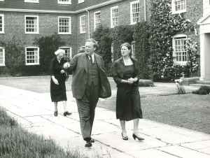 Miss Murray outside New Hall