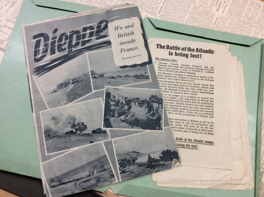 Two black and white propaganda leaflets created by the Nazi party.