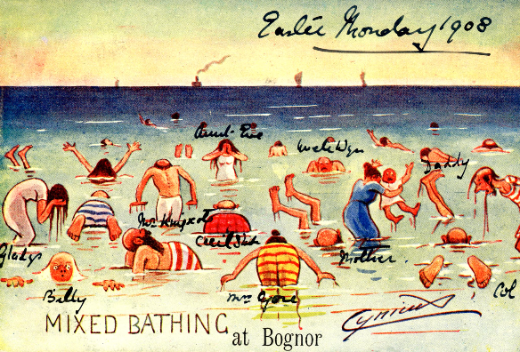 Illustration of people bathing in the sea