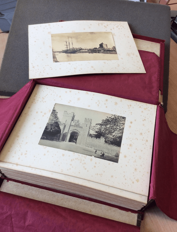 Photograph showing two sepia images from PH 26113. The photographs are mounted on stained cream card.