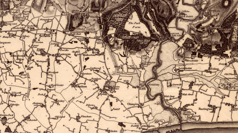Image shows closeup spanning Boxgrove to Angmering and Rustington