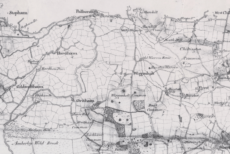 Image shows area surroung Pulborough, Stopham, Hardham, Wiggonholt, Storrington, Parham and Coldwaltham