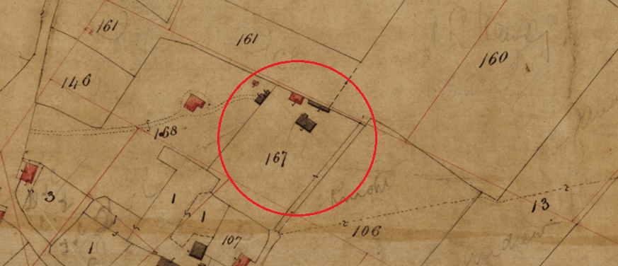 A close up of the Eastergate school house as it appears on the Eastergate tithe map