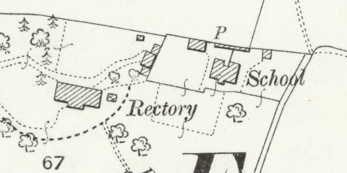 Close up image of the school and rectory as they appear on an ordnance survey map