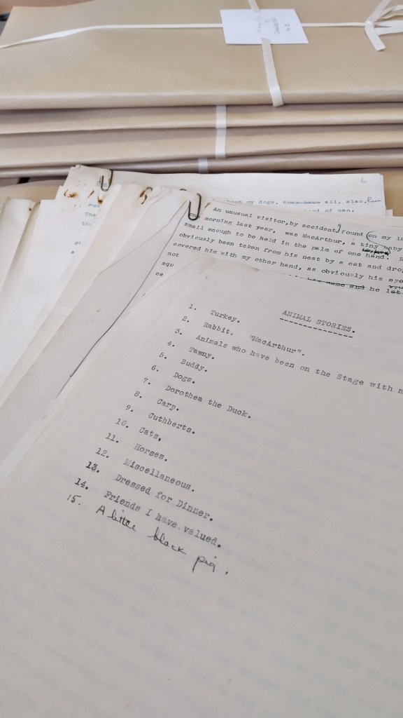 A stack of papers taken from Nancy's collection of folders on various topics