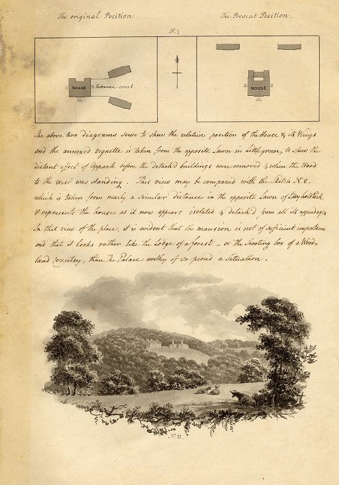 A page from Humphry Repton's Red Book which shows his skill in drawing and explaining his landscaping plans.