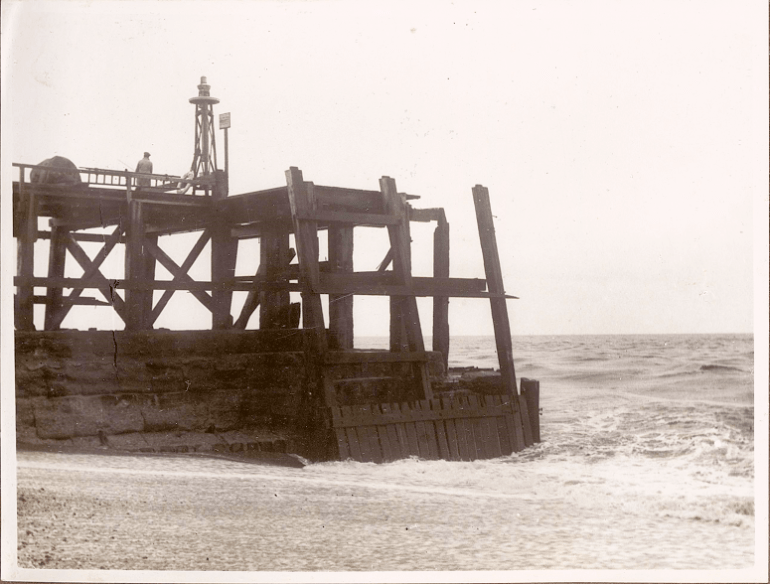 Damaged timber beams done at a pier