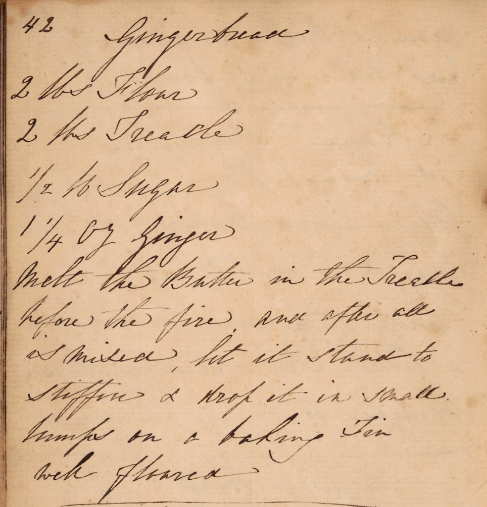 Handwritten list of a recipe for gingerbread.