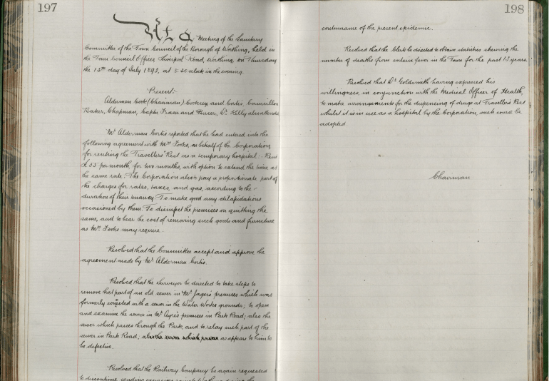 Two pages of handwritten minutes detailing response of the sanitation committee to the epidemic.