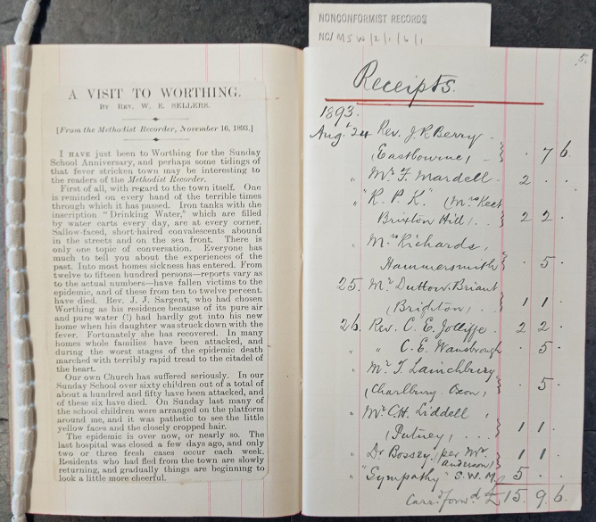 First pages detailing an eye witness account of the town, plus the first page of subscriptions by members of the church