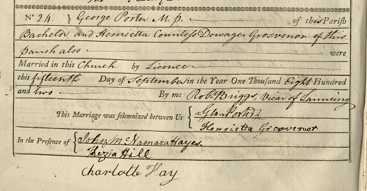 Printed entry of the marriage of George and Henrietta Porter.