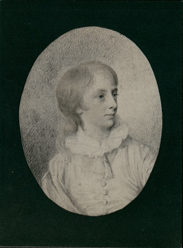 Percy is aged around 11, and is looking to the right. The image is in black and white, as an engraving or sketch.