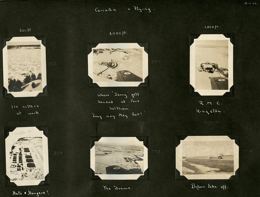 Six black and white photos of the snow covered expanse of the training ground and surrounding area at Kingston, Canada.