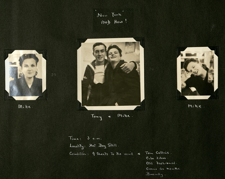 Three photographs in black and white, two of a smiling woman called Mike, and one with Tony and Mike smiling, his left arm around her shoulders.