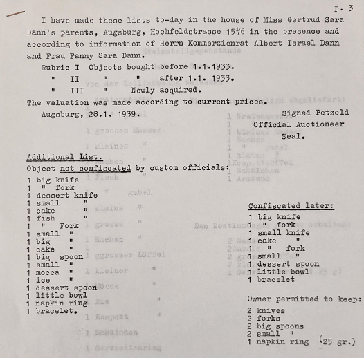 Translation including objects not confiscated and confiscated including cutlery and crockery.