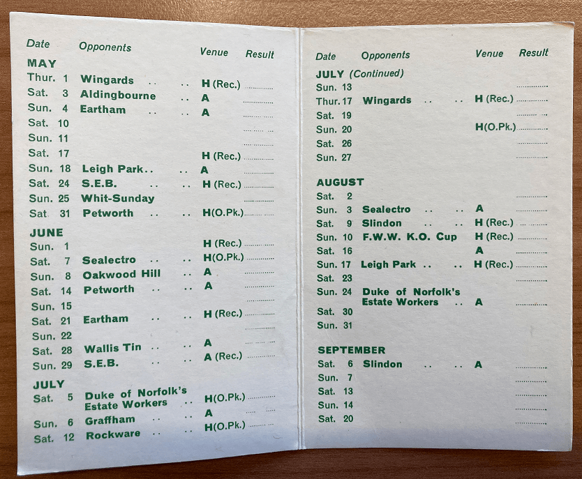 Pocket-sized, fold out card with printed text in green