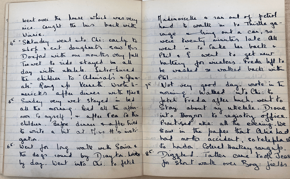Two manuscript pages from Rosie's diary