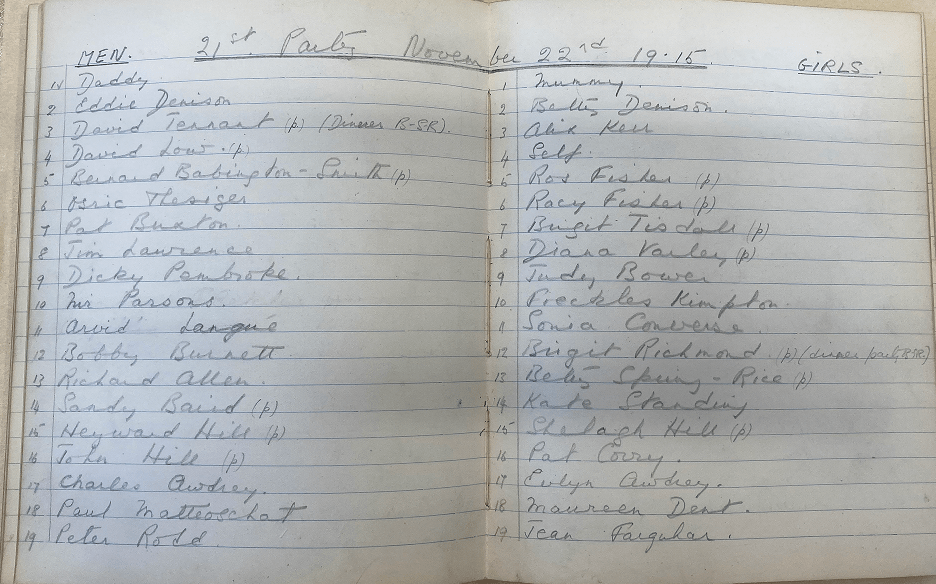 Two manuscript pages, the party is to be held on November 22nd 1929